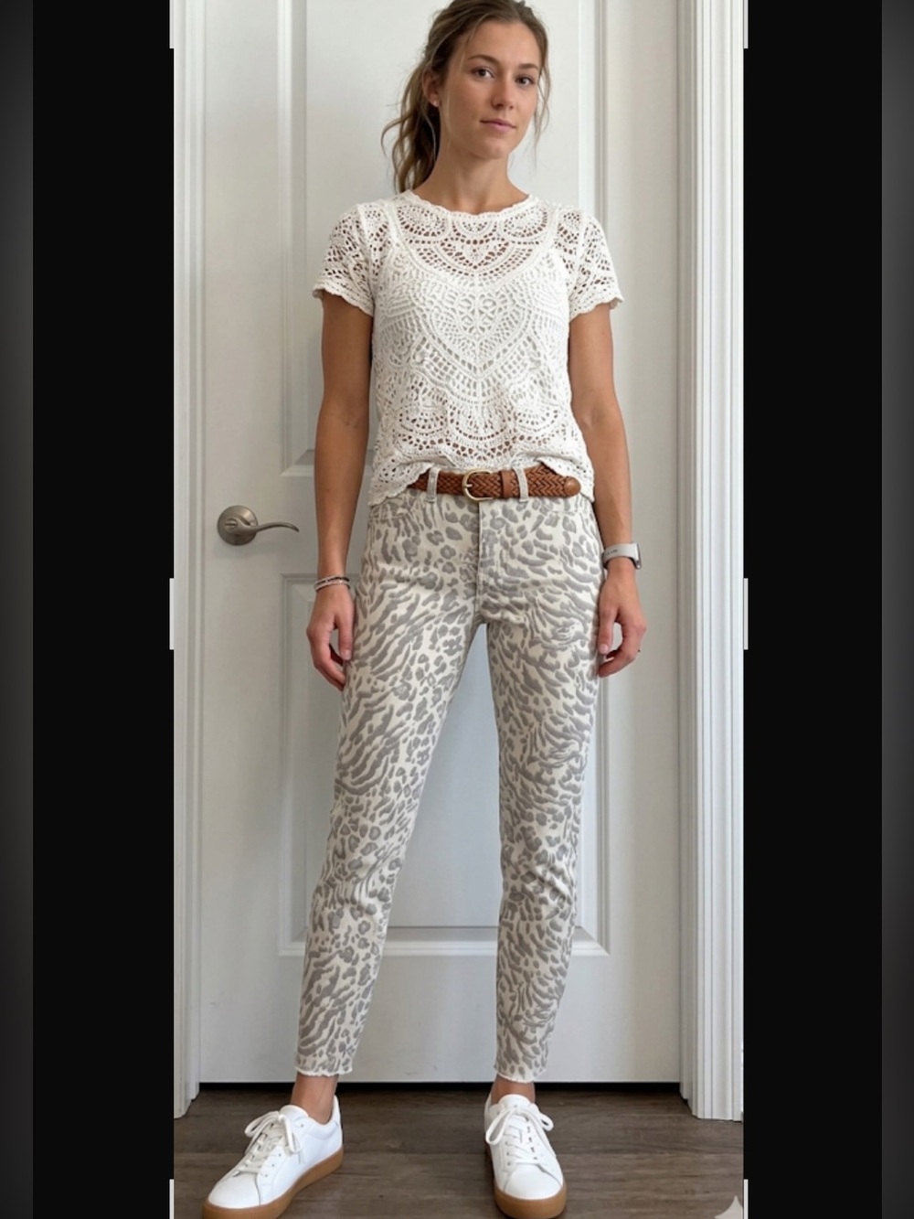 NWT DEMOCRACY Cream and Taupe Leopard Print Pants